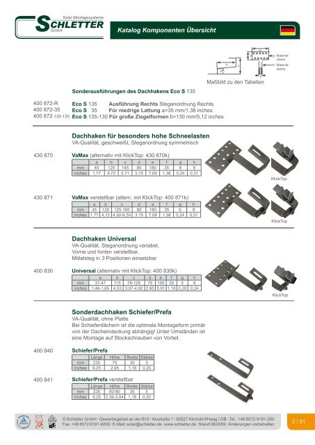 Dachhaken Ãœbersicht - Muffler Solar und Elektrotechnik