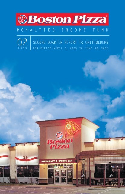 2003 Second Quarter Report - Boston Pizza Royalties Income Fund