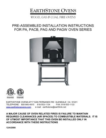 Installation Instructions - EarthStone Ovens