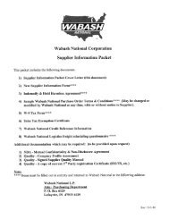New Supplier Information Packet - Wabash National Corporation