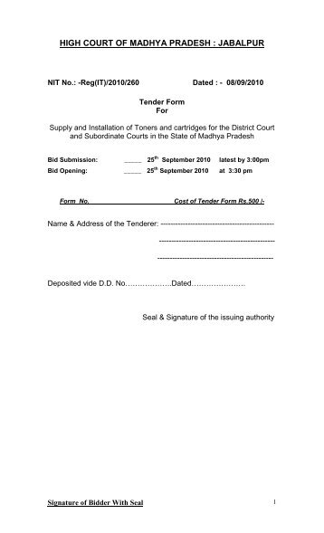 Tender Invited for Supply and Installation of Toners and ... - High Court