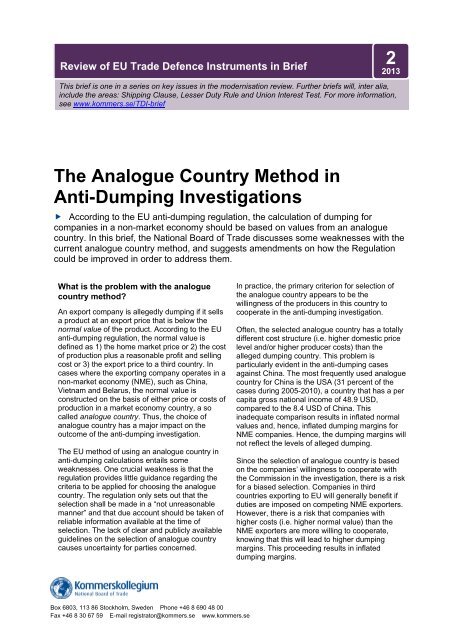 2 The Analogue Country Method in Anti-Dumping Investigations