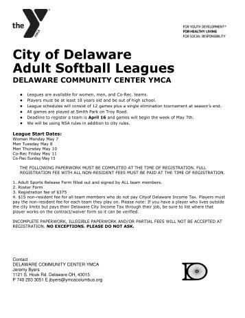 City of Delaware Adult Softball Leagues