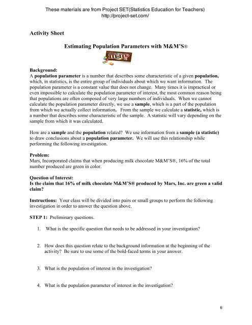 Worksheet 1 On Sampling Distributions