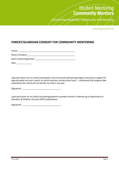 parent/guardian consent for community mentoring