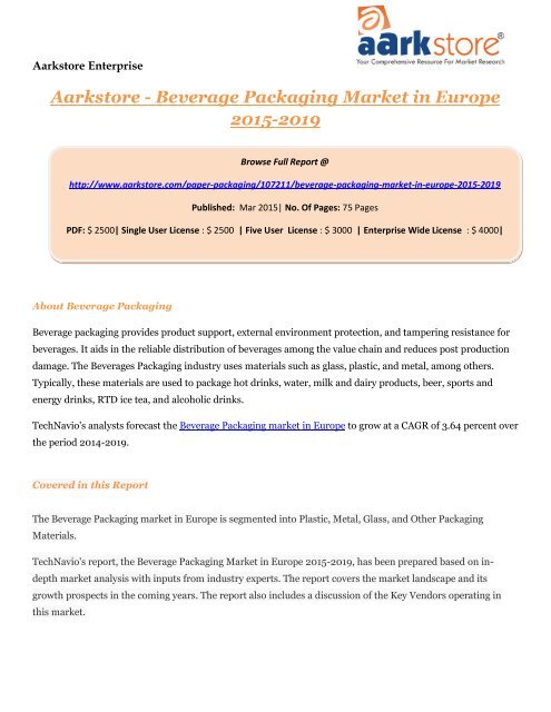 Aarkstore - Beverage Packaging Market in Europe 2015-2019