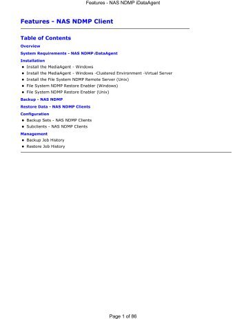 Features - NAS NDMP Client - Commvault Documentation