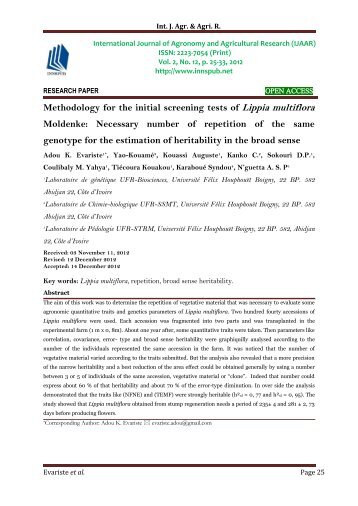 Methodology for the initial screening tests of Lippia multiflora Moldenke: Necessary number of repetition of the same genotype for the estimation of heritability in the broad sense