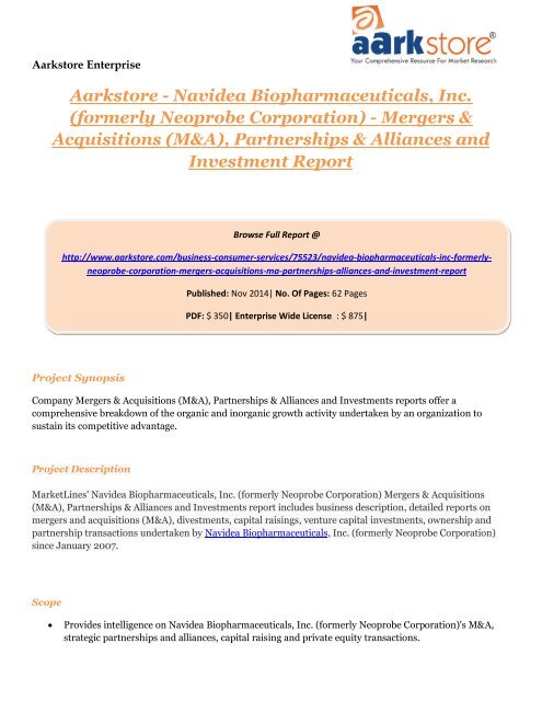 Aarkstore - Navidea Biopharmaceuticals, Inc. (formerly Neoprobe Corporation) - Mergers & Acquisitions (M&A), Partnerships & Alliances and Investment Report