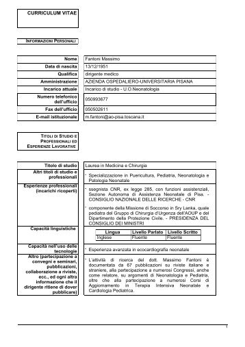 CV - Azienda Ospedaliero-Universitaria Pisana