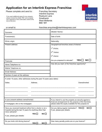 Application for an Interlink Express Franchise