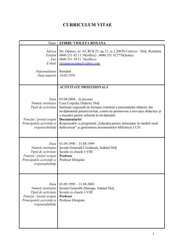 curriculum vitae - Casa Corpului Didactic Dolj