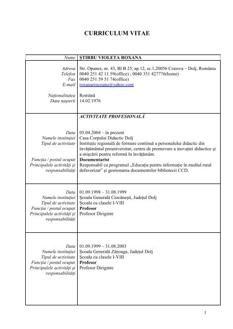 curriculum vitae - Casa Corpului Didactic Dolj