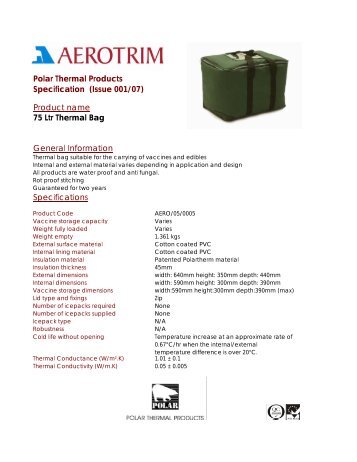 Polar 75ltr bag Specification - Aerotrim