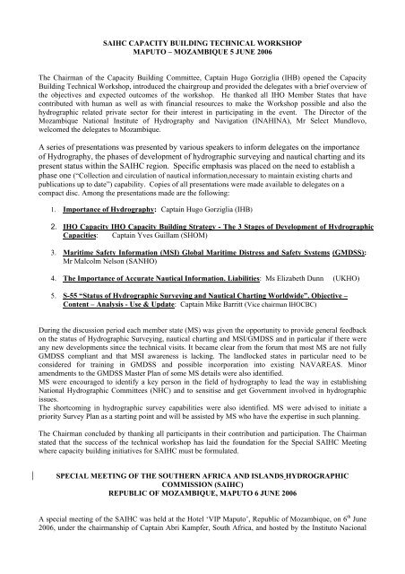 SAIHC CAPACITY BUILDING TECHNICAL WORKSHOP