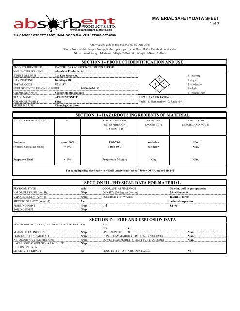 MSDS - Cattitudes Clumping Scented Cat Litter - Absorbent ...