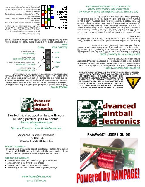 Smart Parts Ion Ape Rampage Manual V1 4 Pdf Paintballtech Org