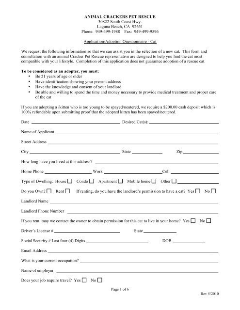 Printable Blank Pet Adoption Forms - The W Guide