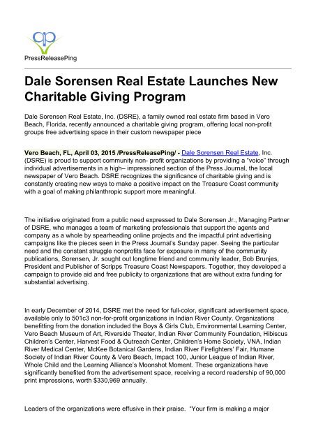 Dale Sorensen Real Estate Launches New Charitable Giving Program