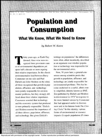 Population and Consumption: What We Know ... - Robert W. Kates