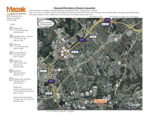 Map and Directions to Mazak Corporation