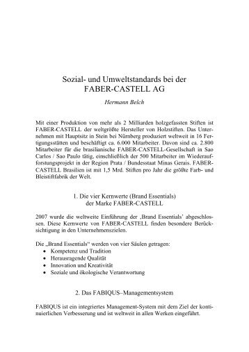 Sozial- und Umweltstandards bei der FABER-CASTELL AG
