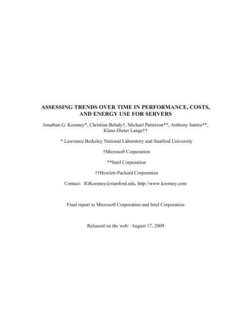 Assessing Trends Over Time In Performance Costs Intel