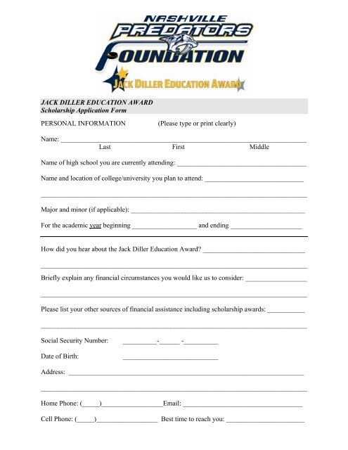 JACK DILLER EDUCATION AWARD Scholarship Application Form ...