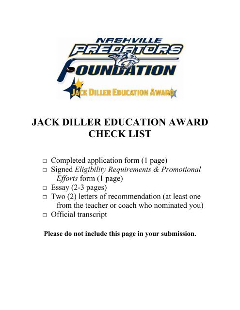 JACK DILLER EDUCATION AWARD Scholarship Application Form ...