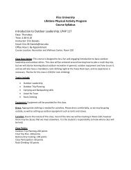 Rice University Lifetime Physical Activity Program Course Syllabus ...