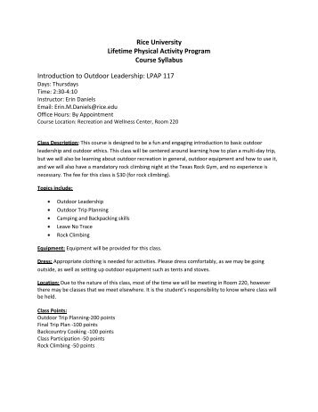 Rice University Lifetime Physical Activity Program Course Syllabus ...