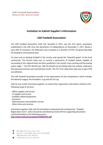 Invitation to Submit Supplier's Information UAE Football Association