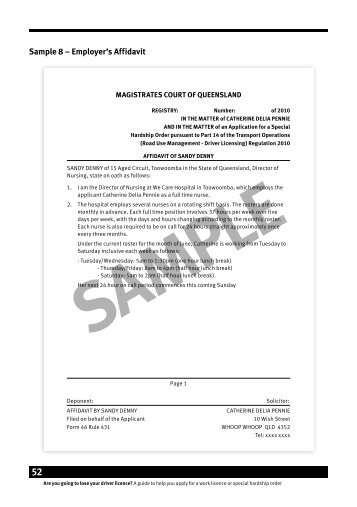 Sample 8 â Employer's Affidavit - Legal Aid Queensland