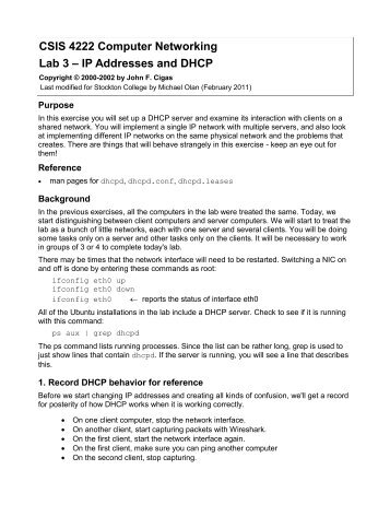 IP Addresses and DHCP - Stockton College