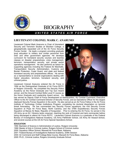 Lieutenant Colonel Mark C. Anarumo, PhD. - Stockton College