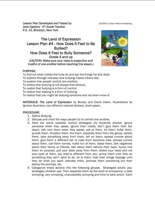 Lesson Plan for The Land of Expression - Vision Works Publishing