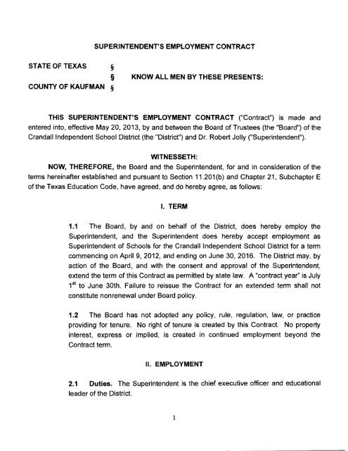 Superintendents Contract Crandall Texas Isd - 