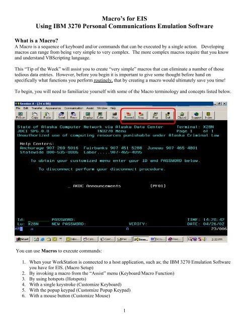 Macro's for EIS Using IBM 3270 Personal Communications - Dpaweb