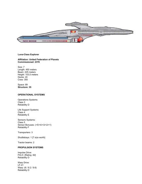 Luna Class Explorer Affiliation United Federation Of Planets