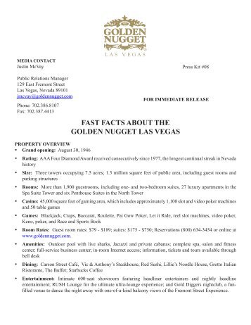 FASt FACtS About thE GoLDEn nuGGEt LAS VEGAS