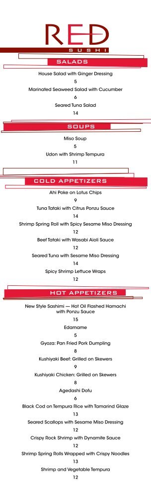 Menu for Red Sushi - Golden Nugget