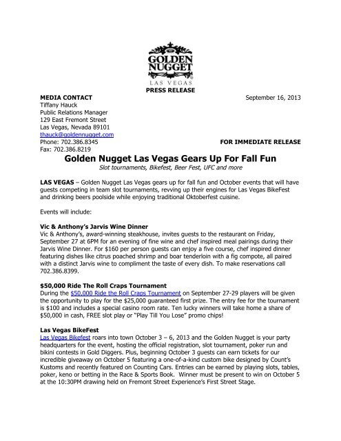 Golden Nugget Las Vegas Gears Up For Fall Fun