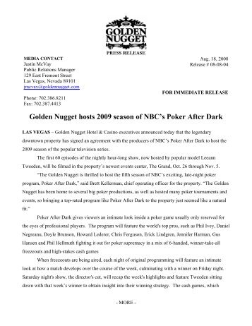 Golden Nugget hosts 2009 season of NBC's Poker After Dark