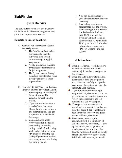 SubFinder System Overview - Carroll County Public Schools