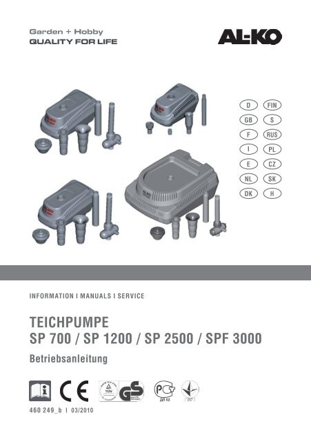 Teichpumpe Sp 700 / Sp 1200 / Sp 2500 / SpF 3000