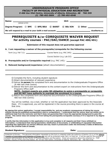 Pre-requisite Co-requisite Waiver Request form - Activity Courses