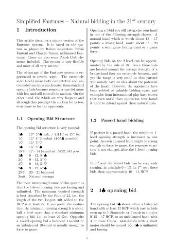 Simplified Fantunes â Natural bidding in the 21 century - Claire Bridge