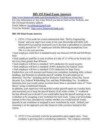 BIS 155 Final Exam Answers