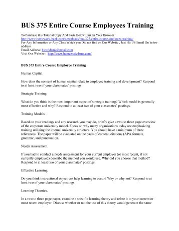 BUS 375 Entire Course Employees Training