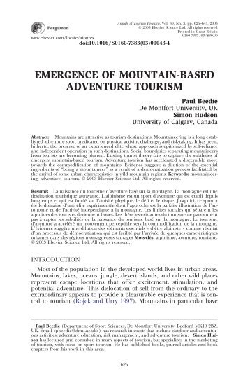 EMERGENCE OF MOUNTAIN-BASED ADVENTURE TOURISM